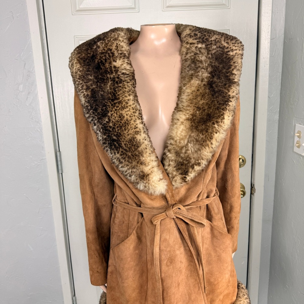 Vintage 70s Scully Penny Lane Jacket 14 Fur Suede Leather Tie Coat Y2K K3-16 - Picture 2 of 10